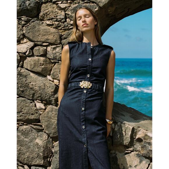 RARE!!! ZARA Belted Midi Dress NWT - Picture 1 of 14